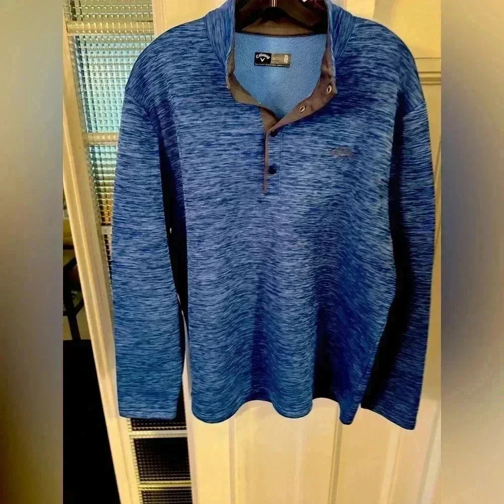 Callaway long sleeve pull over golf shirt 3 snap collar blue size xl